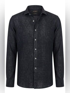 Saks fifth avenue Black Textured Linen Casual Button-Down Shirt